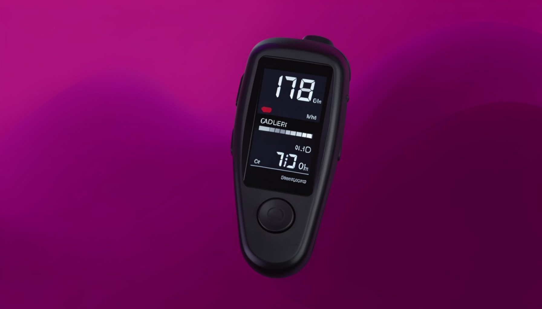 Handheld water-quality meter with a digital display, set in a dark technical workshop environment