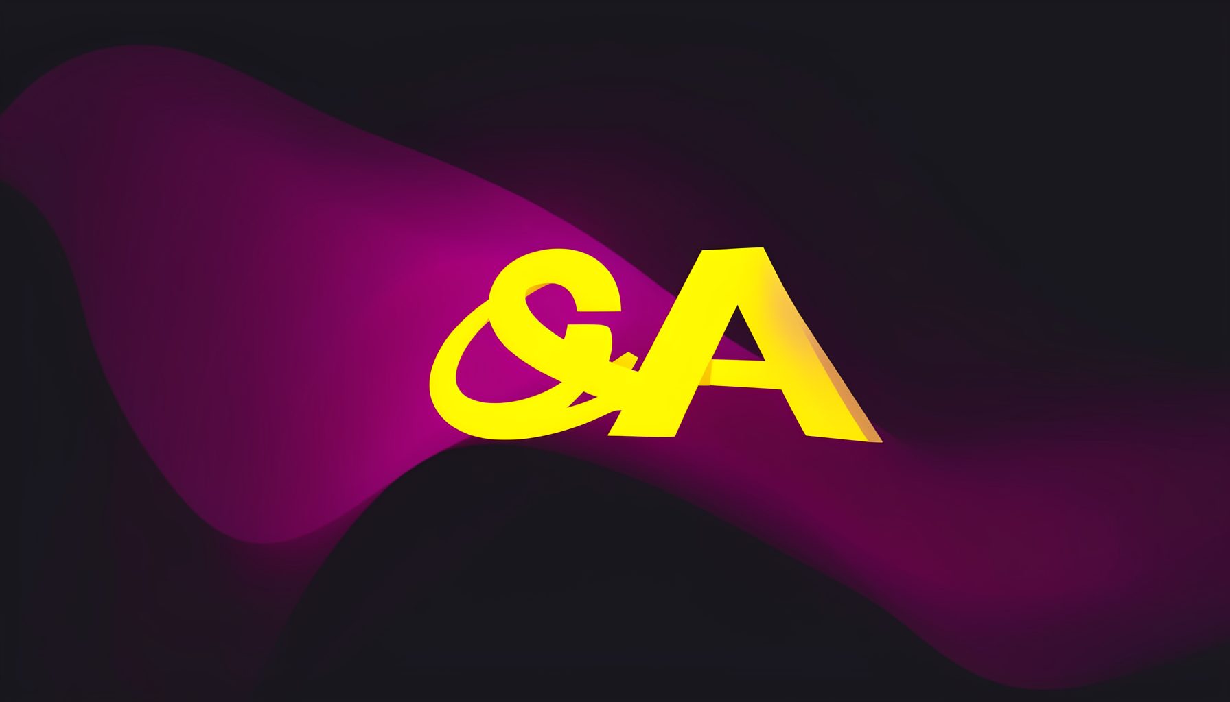 A bold yellow angular logo mark set against a deep dark background, sharp and modern